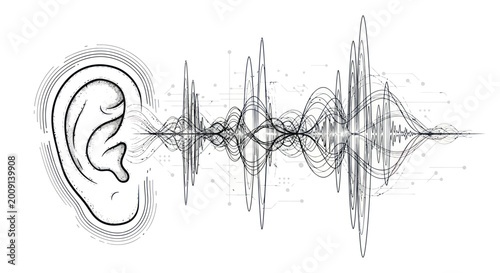 Sound Waveform Emanating from Human Ear - Abstract Audio Visualization