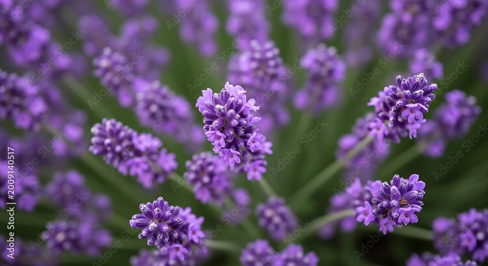 Obraz premium Top view of vibrant purple lavender flowers in full bloom