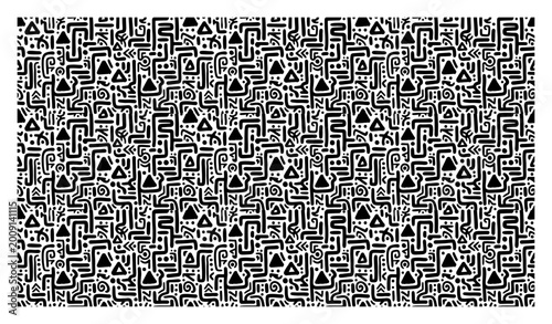 Tableau sur toile Abstract primitive shapes and squiggly lines pattern in modern tribal style