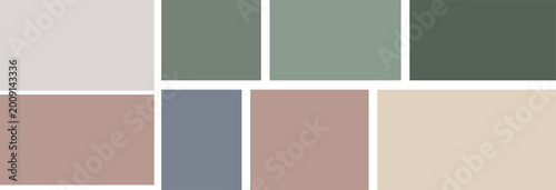 Collage of rectangles and squares in beige, gray, greige, gray-green. Geometric shapes only, no background. Transparent.