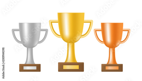Gold, silver and bronze trophy.  Award ceremony. Vector 3d illustration.