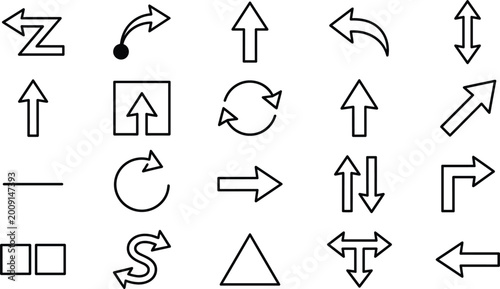 Schilderij op canvas Arrow and Directional Icon Set with Navigation, Movement, Rotation, Up, Down, Le
