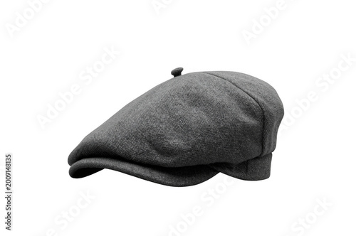 Grey wool newsboy flat cap on transparent background
