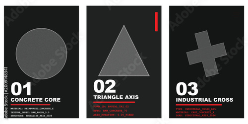 Foto Brutalist architectural design posters with geometric shapes and technical speci