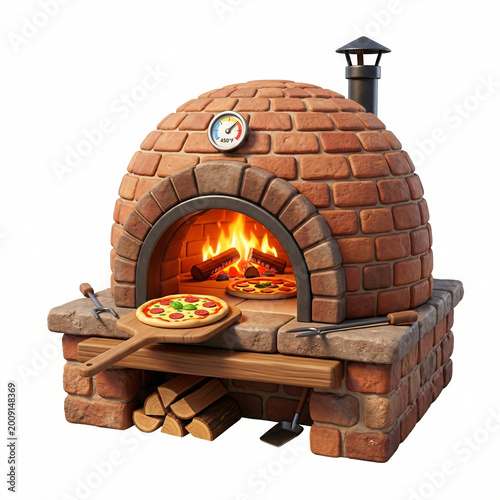 Four à pizza en briques avec feu de bois