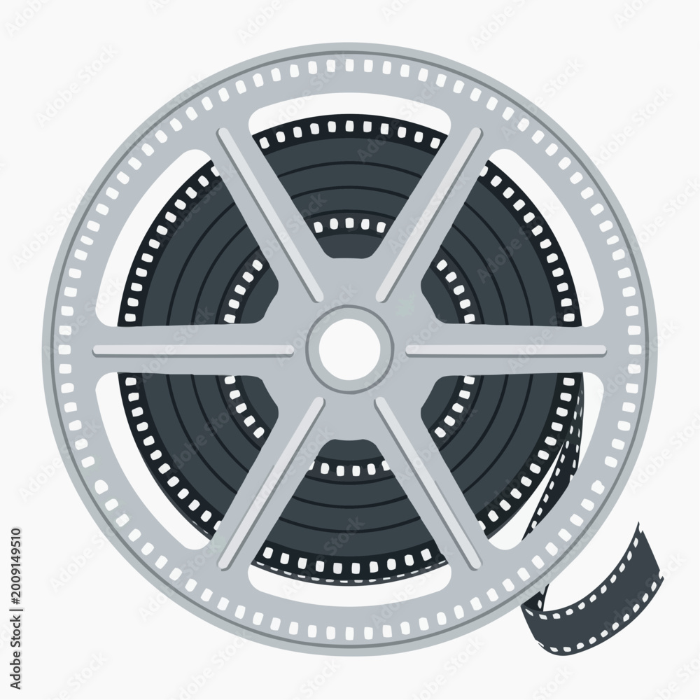 Fototapeta premium Cinema Reel and filmstrip: A classic cinema reel and filmstrip, perfect for conveying themes of storytelling, entertainment, and the film industry. 