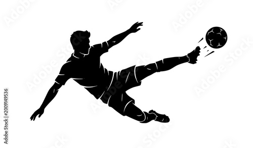 Canvastavla Stylized soccer player silhouette with airborne volley kick isolated football ac