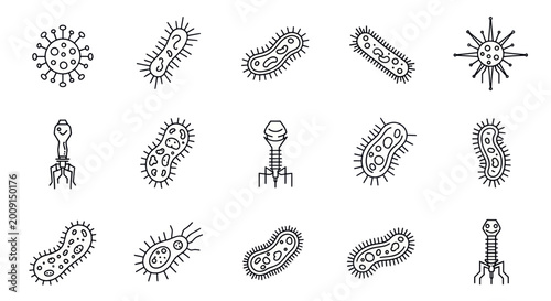 Tableau sur toile Collection of hand-drawn virus and bacteria icons, scientific research and micro