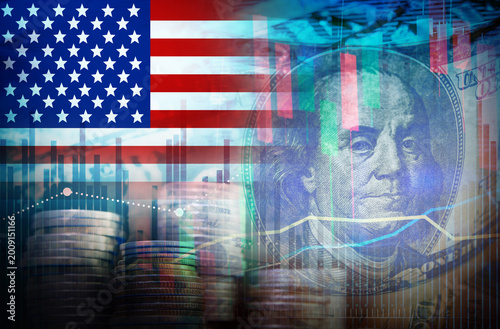 US financial inflation crisis with stock market graph , economy problem , investment analysis concept