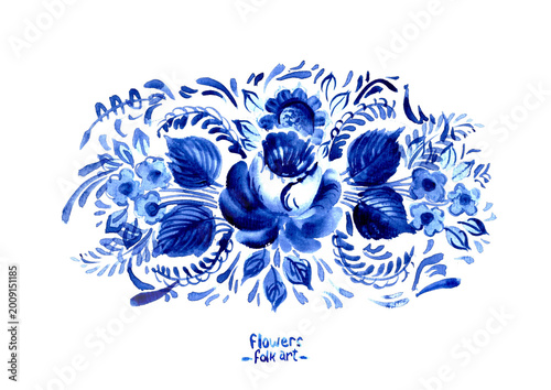 Valokuva Hand drawn watercolor blue floral decor