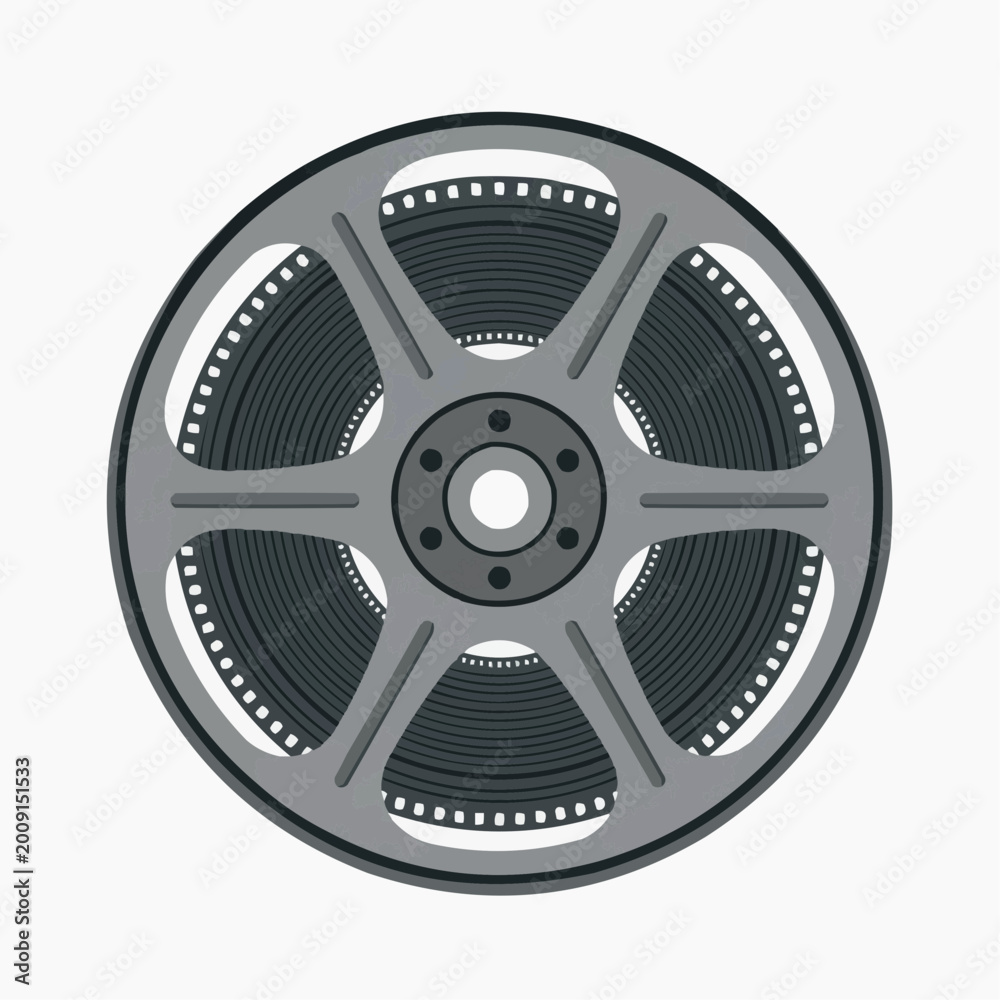 Obraz premium Film Reel Icon: A minimalist image of a classic film reel, a symbol of cinema, capturing the essence of filmmaking and the art of storytelling.