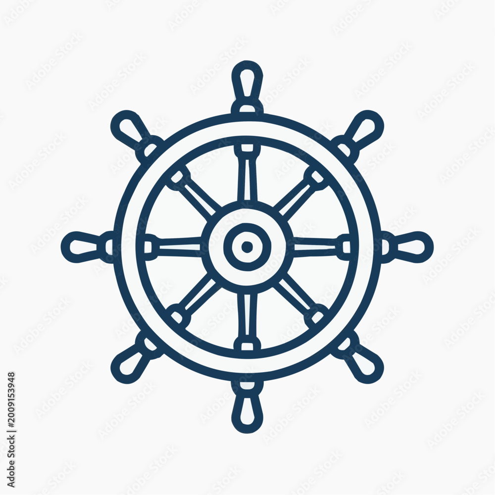 Obraz premium Nautical Wheel Emblem: A simplified and stylish emblem of a ship's wheel, embodying the spirit of nautical navigation, maritime history, and the allure of exploration and adventure.