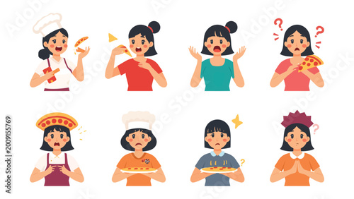 Photos Expression and Emotions of the Chef: a set of illustrations showcasing the wide range of expressions of a chef and the emotions around the food or cuisine