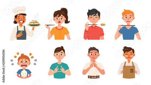 Billede på lærred Culinary Emotions: A vibrant illustration capturing the spectrum of emotions evoked by the experience of eating, from anticipation to delight and regret
