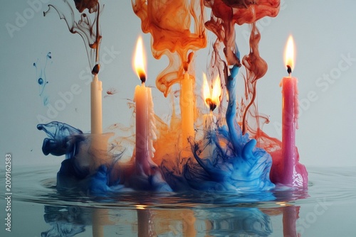 Mixing ink in clear water with candles creating vibrant patterns and captivating colors