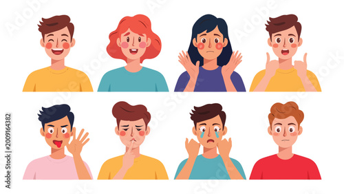 Tableau sur toile Expressions of Emotion: A diverse collection of individuals embodies a spectrum of human feelings, each conveying a unique emotional state, from joy to sadness