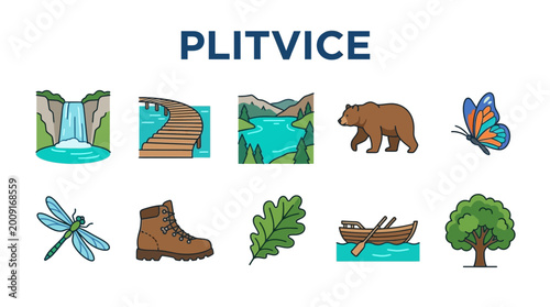 Tableau sur toile Plitvice Lakes National Park Nature Icons Collection.