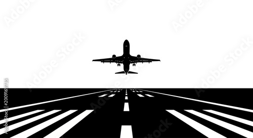 Photos Black silhouette of a commercial airplane taking off from a runway