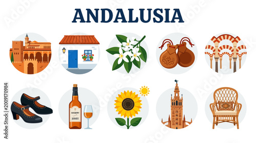 Fotografía Collection of Andalusian Symbols and Landmarks.