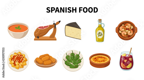 Cuadro en lienzo Collection of Popular Spanish Food Dishes and Ingredients.