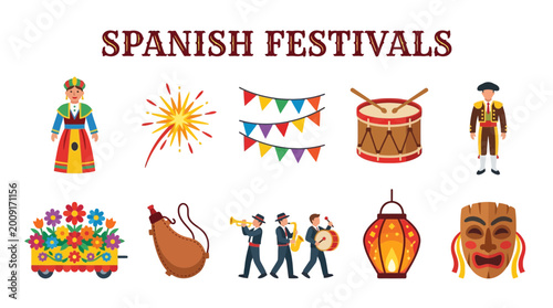 Canvas Print Collection of Spanish Festival Icons and Symbols.