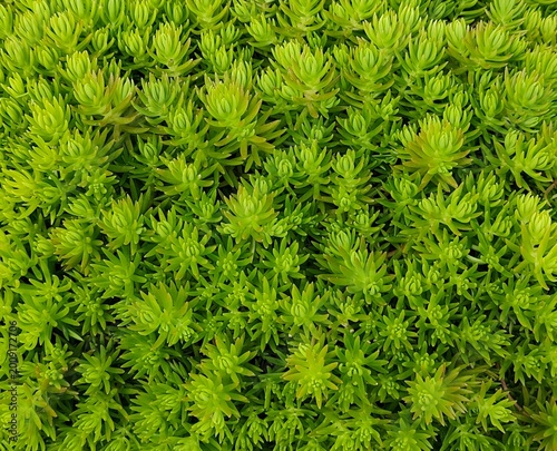 Fresh Green Succulent Texture Background, Full Frame Sedum Angelina Plant Pattern