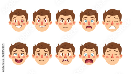 Bild auf Leinwand Expressive Emotions: An array of ten emotive face portraits depicting various states of mind and facial expressions, a palette of emotions for any creative project