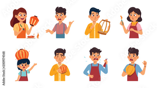 Fotografi Crafting Festive Lanterns: A vibrant illustration showcases a group of individuals engrossed in the creation of festive lanterns, embodying cultural tradition and creative expression