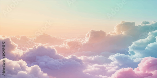 Foto An ethereal scene of fluffy clouds bathed in soft pastel hues, evoking a sense of tranquility and peace