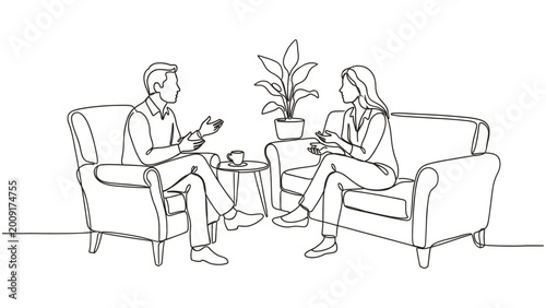 Continuous One Line Drawing Therapy Session Mental Health Vector_26