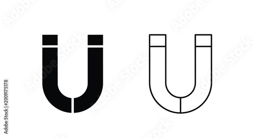 Φωτογραφία Two horseshoe magnet illustrations black and white depictions of magnetic force