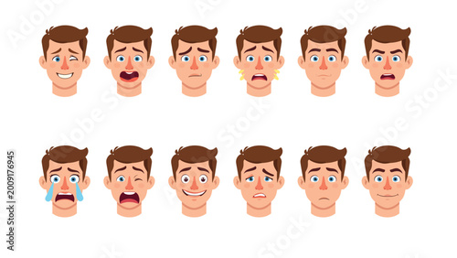 Photos Facial Expressions Set: A comprehensive collection of animated illustrations depicting a range of emotions, from joy and sorrow to anger and confusion