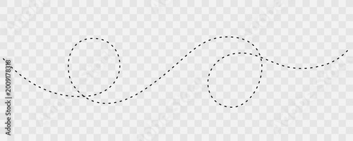 Fotografi Dashed wavy line with circular loops abstract minimal decorative design element