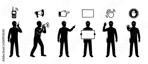 Foto Construction Worker Silhouette Set, Professional Site Foreman Actions, Industria