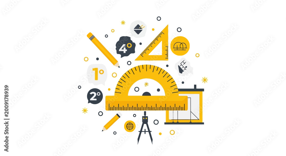 Fototapeta premium Geometry and Drafting Tools Flat Vector Illustration - Architecture, Engineering, and Mathematics Education Concept