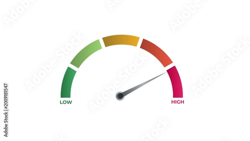 Performance Meter: A visual representation of performance, depicting a gauge ranging from low to high, with the needle pointing towards high, indicative of optimal levels. 