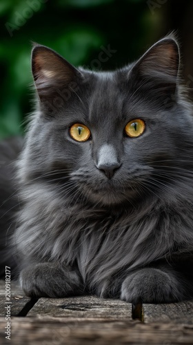 Close up portrait of an adult cat face looking at camera, detailed fur texture, sharp eyes, and calm natural expression in soft light