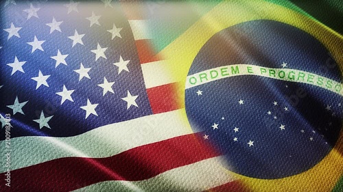 USA and Brazil Flags Waving Side by Side in Wind – International Relations, Diplomacy and Strategic Partnership
