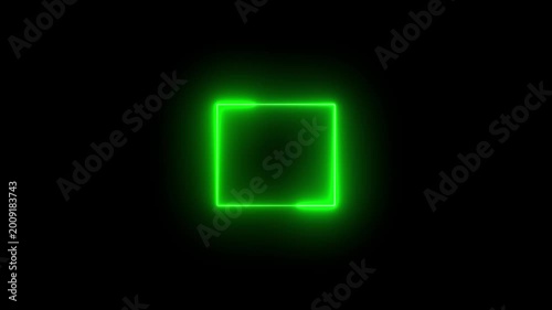 Abstract glowing neon rectangle frame 4k animation. Bright neon border frame effect isolated on black background.