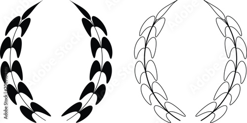 Tableau sur toile Laurel Wreath Vector Set with Black Silhouette and Outline Decorative Heraldic F