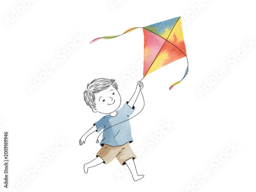 boy flying kite