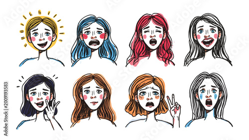 Human Emotions: A collection of diverse illustrations showcasing a spectrum of human emotions. From joy and excitement to fear and sadness.