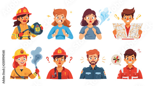 Foto Diverse Emotional Spectrum: A vibrant collection of individuals displays a wide range of emotions, from fear and confusion to determination and joy, set against a simple backdrop