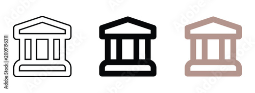 Canvastavla Set of bank icons featuring classic architecture style with columns and pediment for financial and institutional web design