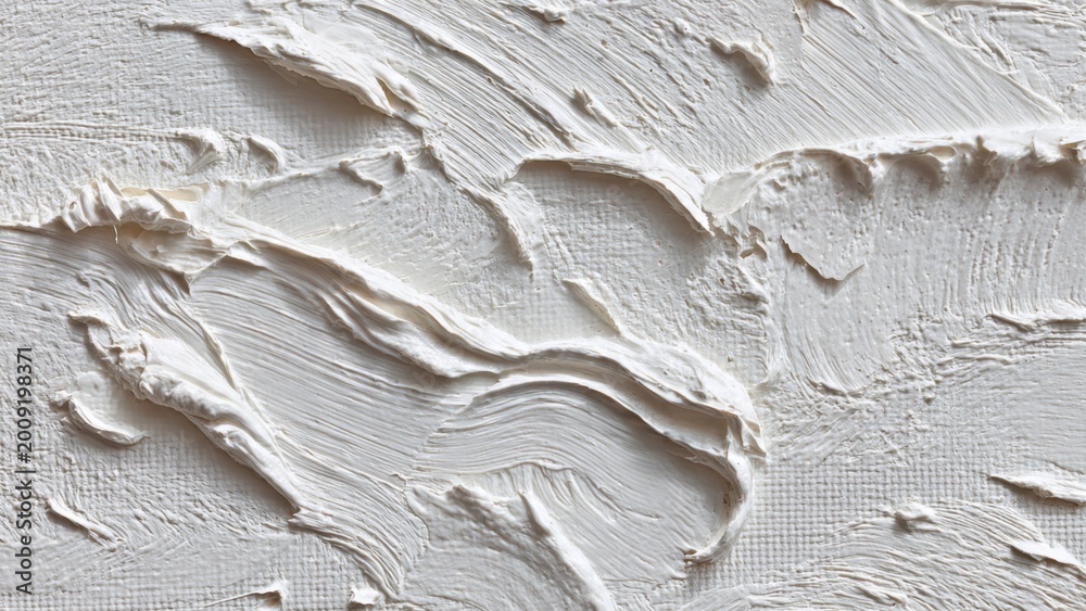 Obraz premium Artistic exploration of blank oil painting canvas featuring thick white impasto brush strokes in a creative studio environment