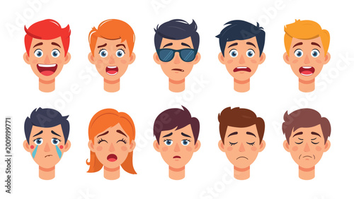 Foto Diverse Emotions Expressed: A collection of various faces displays an array of emotions, each conveying a distinct feeling and state of mind