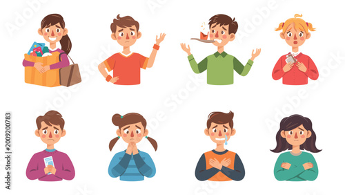 Foto Diverse Emotions: Collection of character expressing different emotions, each face tells unique experience, portraying a variety of moods and reactions, showing feelings