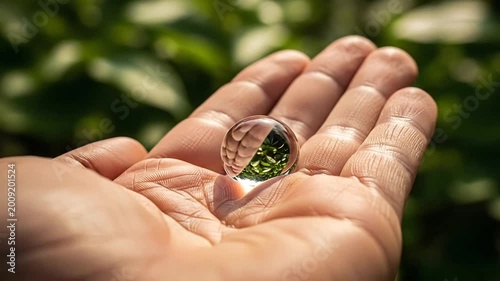 A small glass sphere resting gently on an open human palm