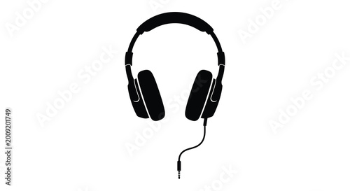 Photos Black headphones silhouette against a white background modern dj equipment desig