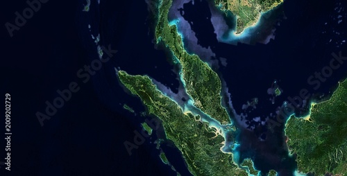 Canvas Print Strait of Malacca Malaysia Peninsula Satellite View Southeast Asia